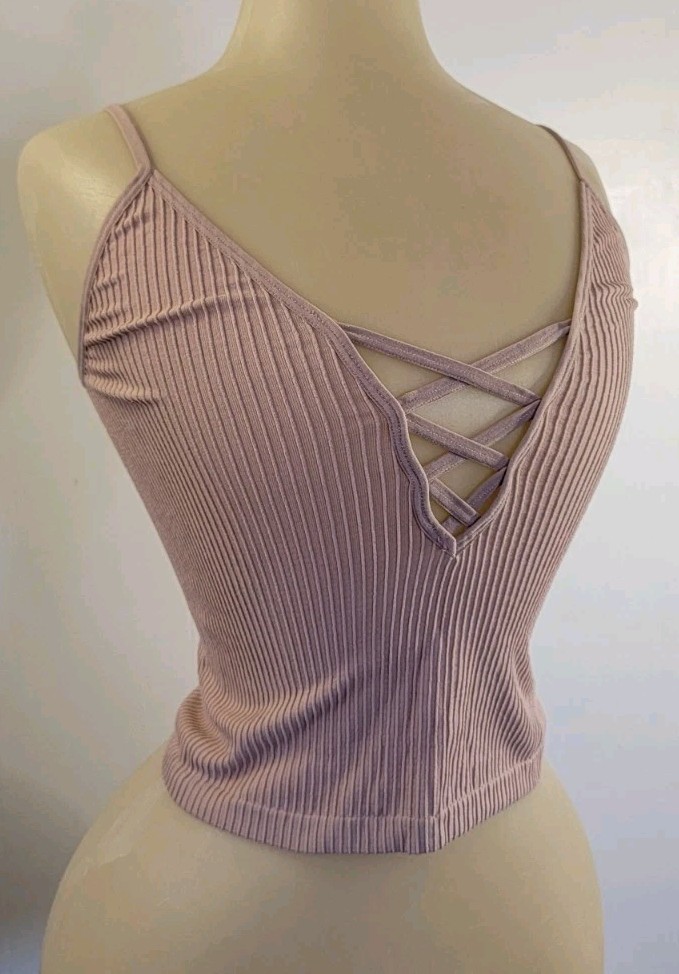 Muave Mini Tank Top Cross Front Adjustable Straps Nylon Sz XXS 22in Bust/Waist