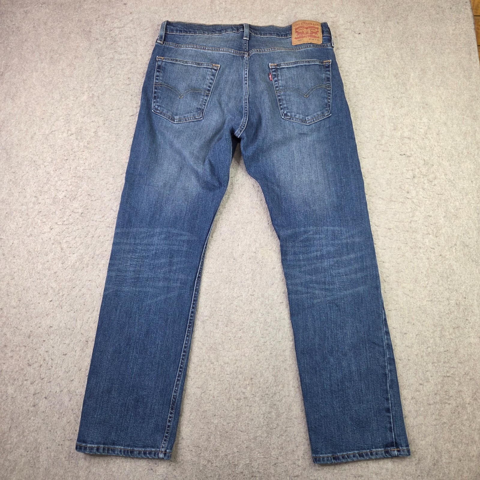 Levi’s 513 Slim Straight Jeans Mens 34×29 Medium Wash Stretch Casual Whi8skered