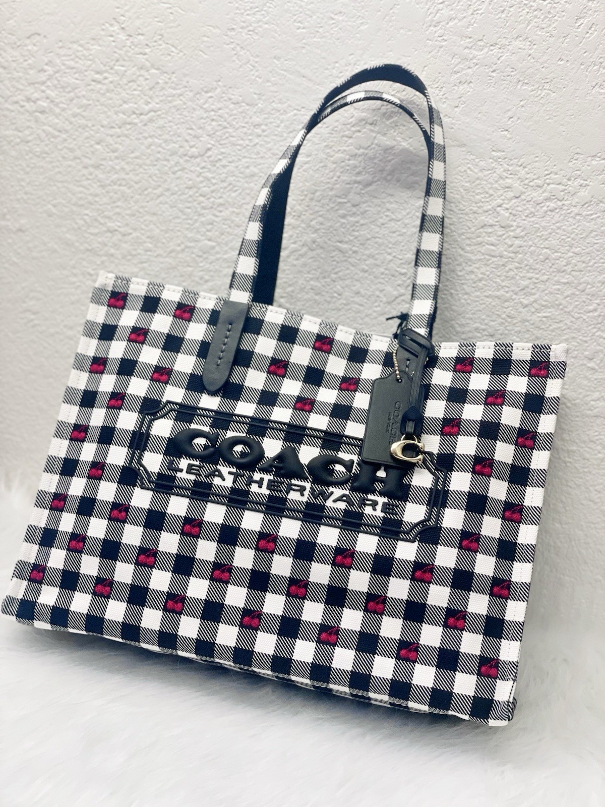 NWT COACH Tote Bag With Gingham Print CES71 in Black Multi Authentic 🍒