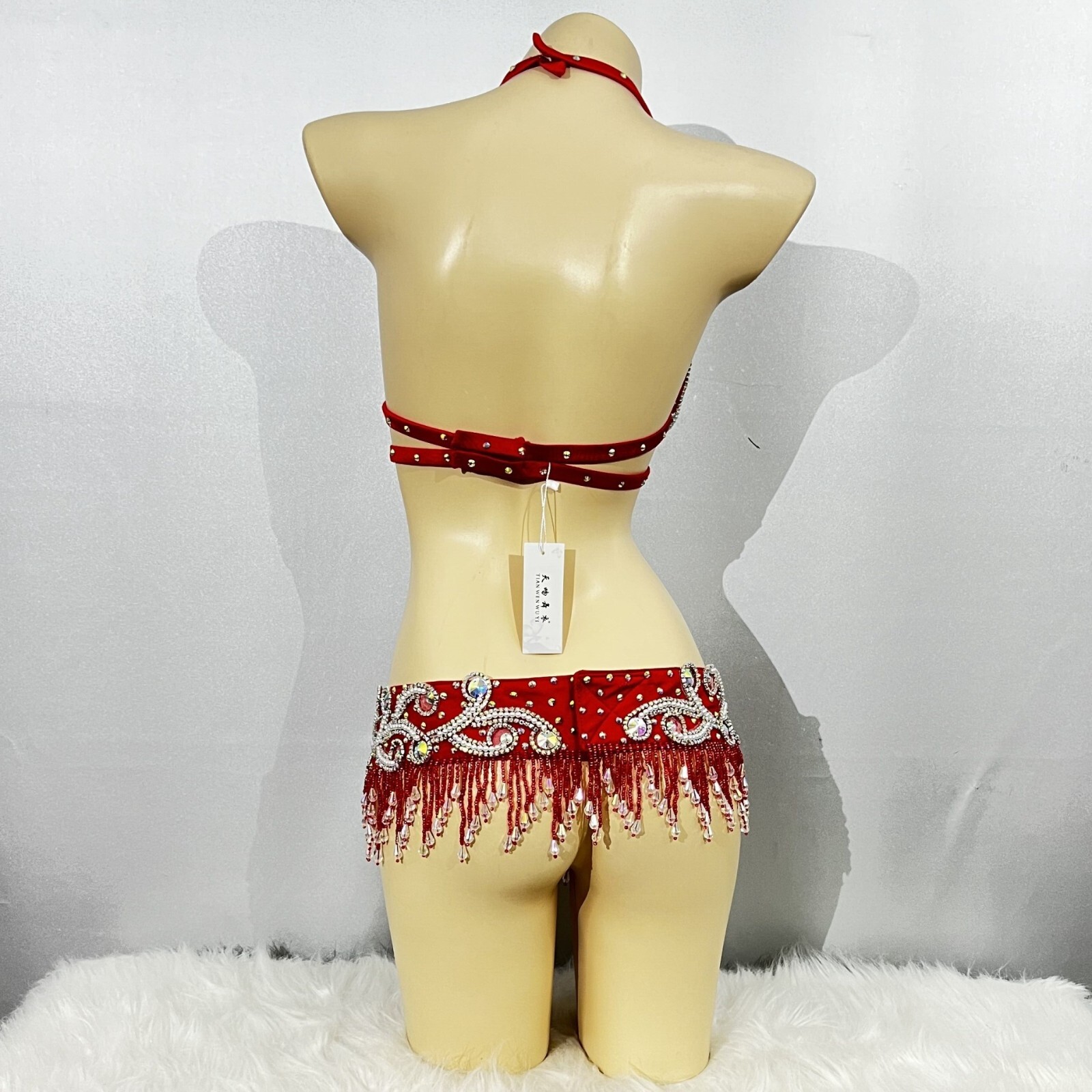 Beaded Belly Dance Costume EDC Party Samba Carnival Outfit (Bra Belt) 7 Colors