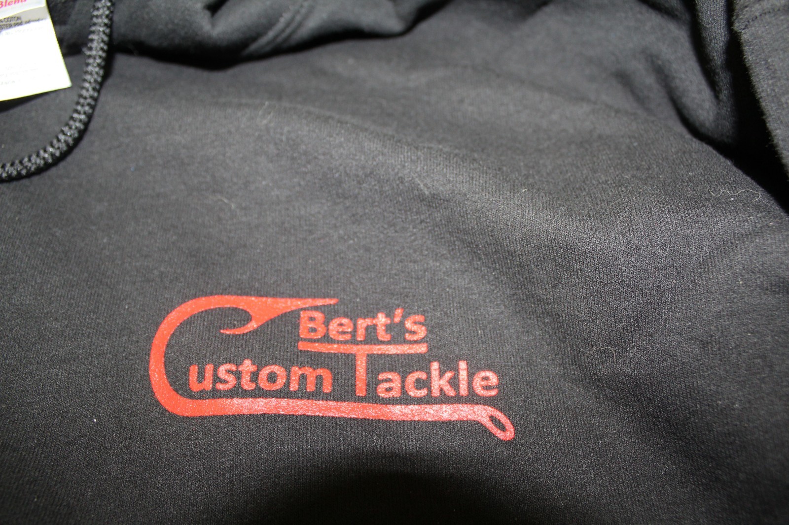 Berts Custom Tackle 50/50 Poly/Cotton Black Hooded Sweat Shirt Choose Size
