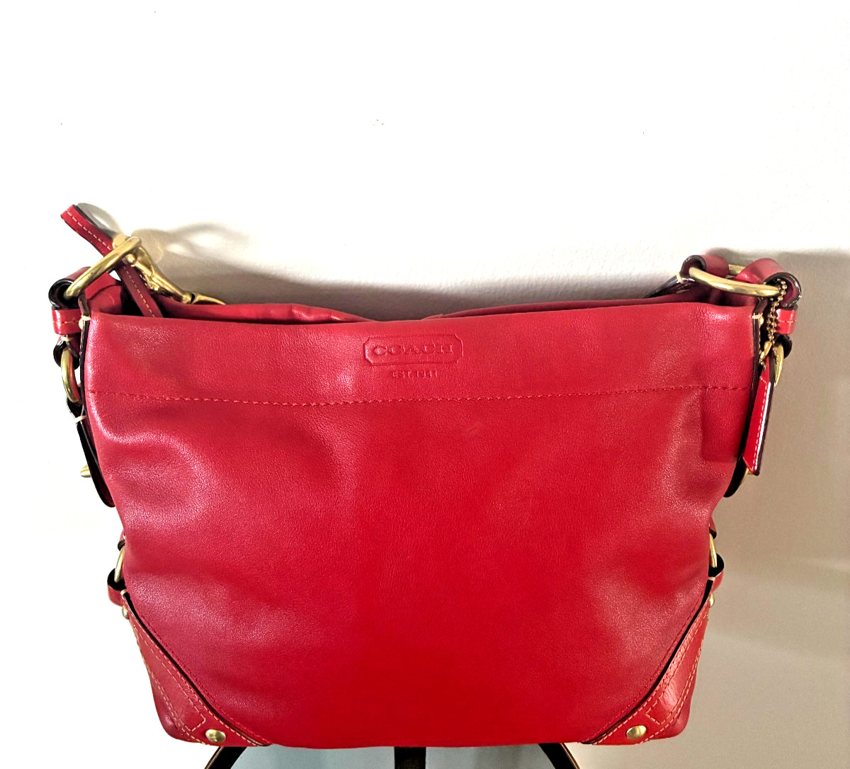 Coach Carly Satchel Purse Y2K Era Cherry Red Medium Size Bag with Stud Accents