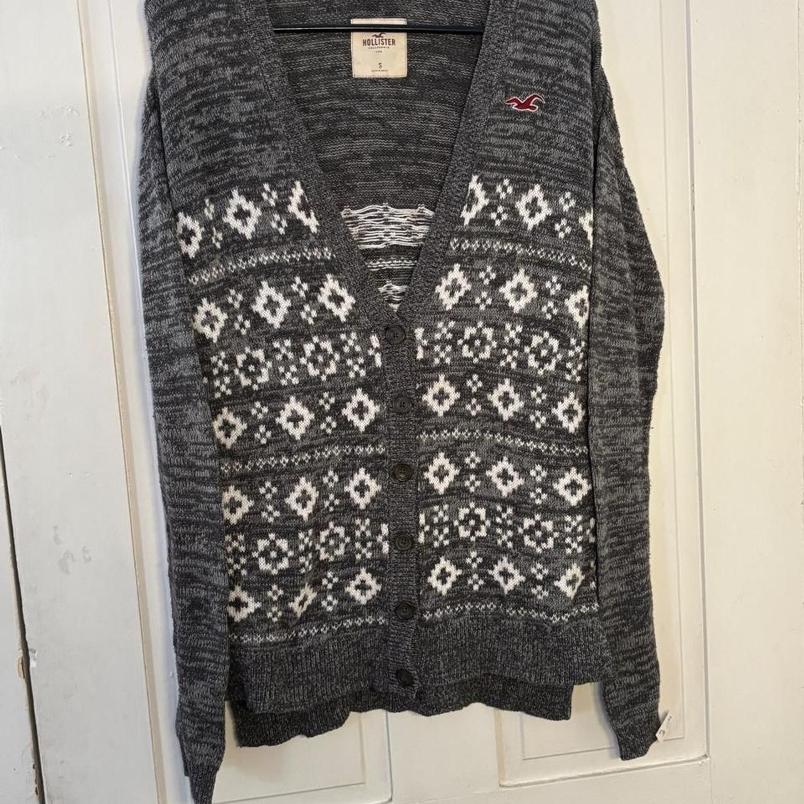 Hollister Co. Heathered Grey/White Deep V Y2K Button Up Cardigan Preppy Small