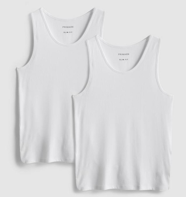 Primark Tank Top 2 Pack Mens Large White Cotton Modal Slim Fit Undershirt Vest L