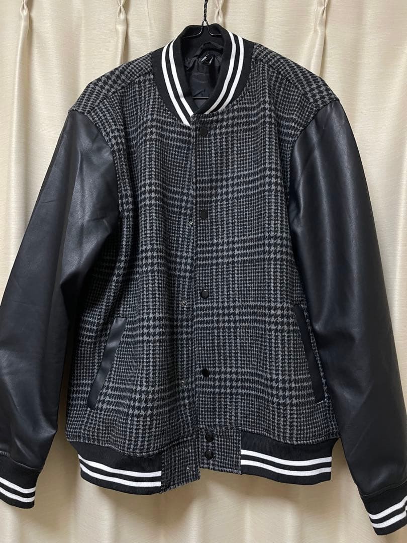 L Size Stadium Jacket Halham Men’S Blouson Black Check