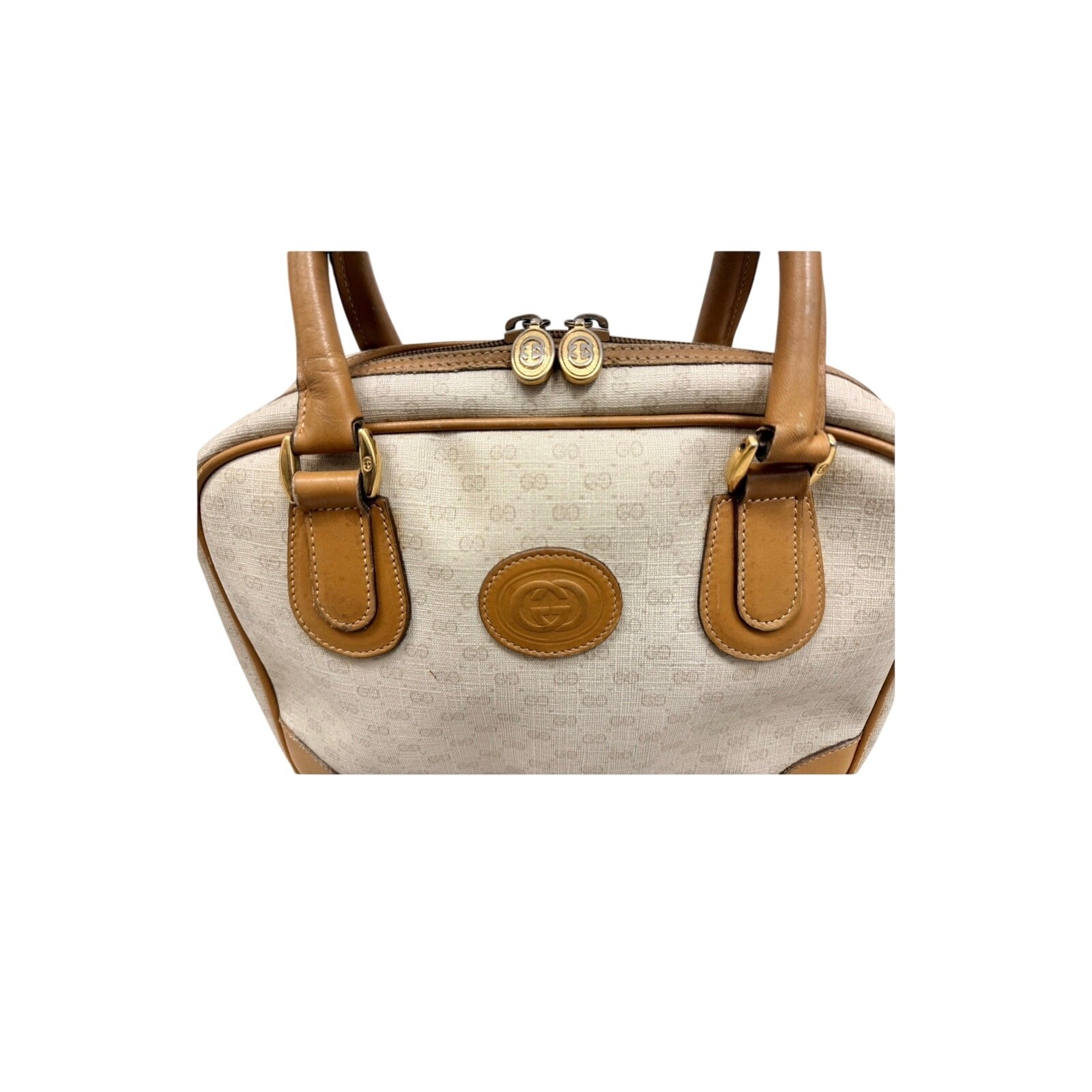 GUCCI Cream GG Monogram Micro Supreme Top Handle Vtg Bag|COA