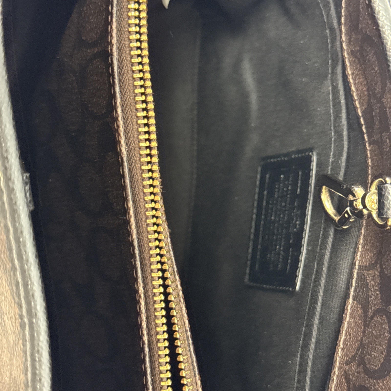 Coach Margot Medium Carryall F34608 Black/Brown Signature Coated Canvas Satchel