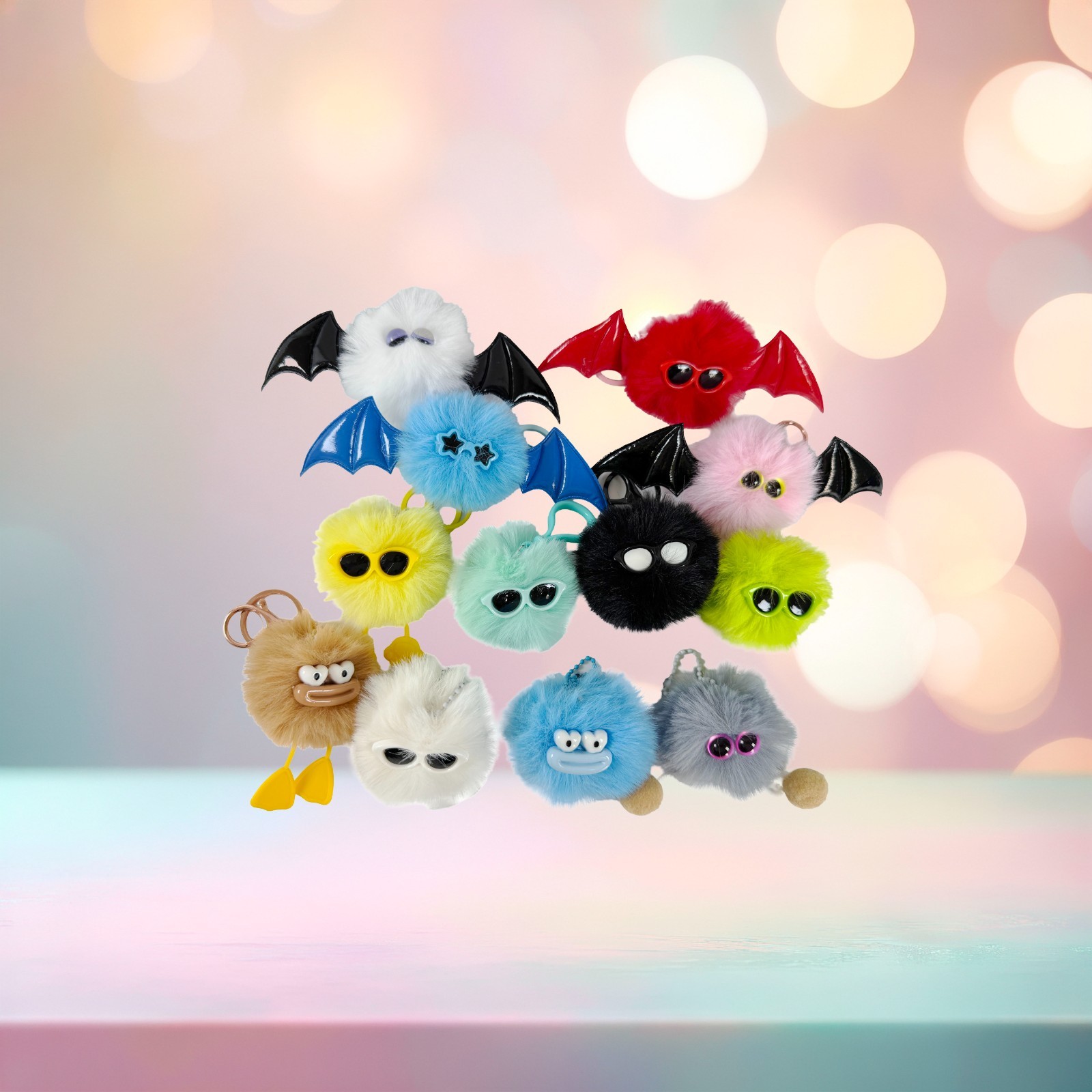 100pcs 6cm Faux Fur Pom Pom Balls with Elastic Loop DIY Keychain Bag Charm Craft