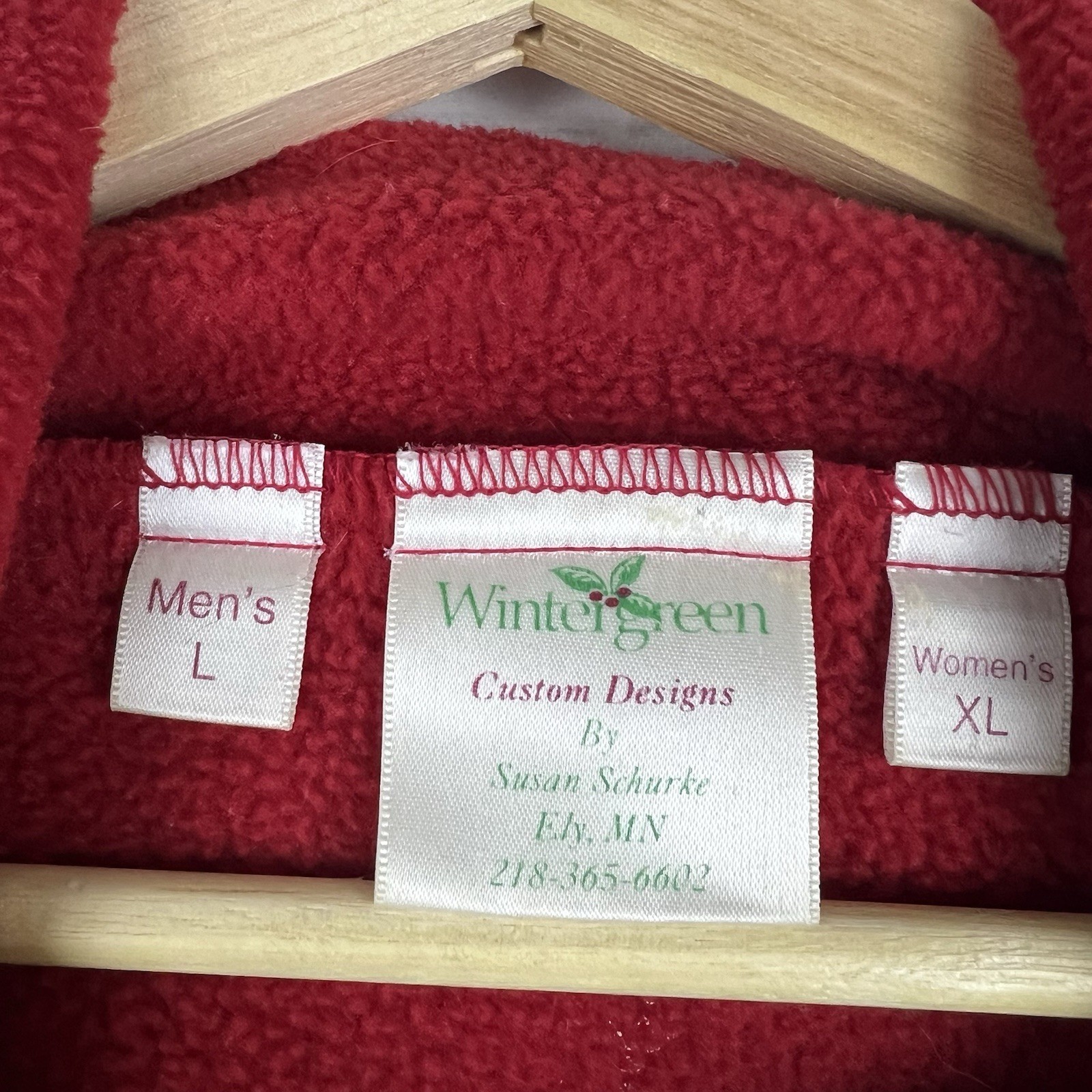 Wintergreen By Susan Schurke Ely, Mn Fleece Full Zip Jacket Red Mens Size L
