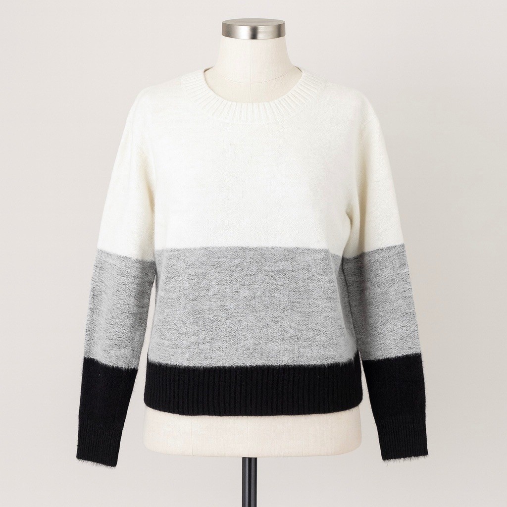 FATE Color Block Sweater Womens Size L White Gray Black Acrylic Blend Knit