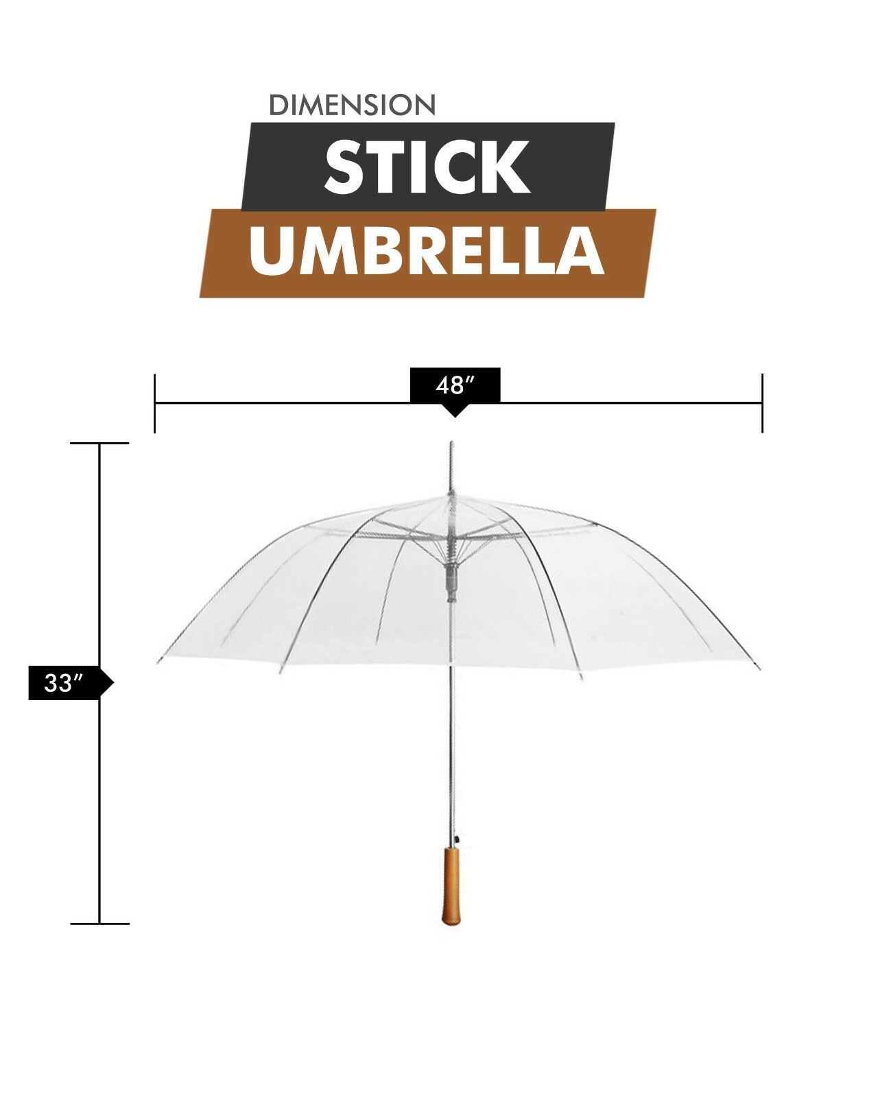 Rain Umbrella – Clear – 48″ Across – Rip-Resistant Material – Auto Open