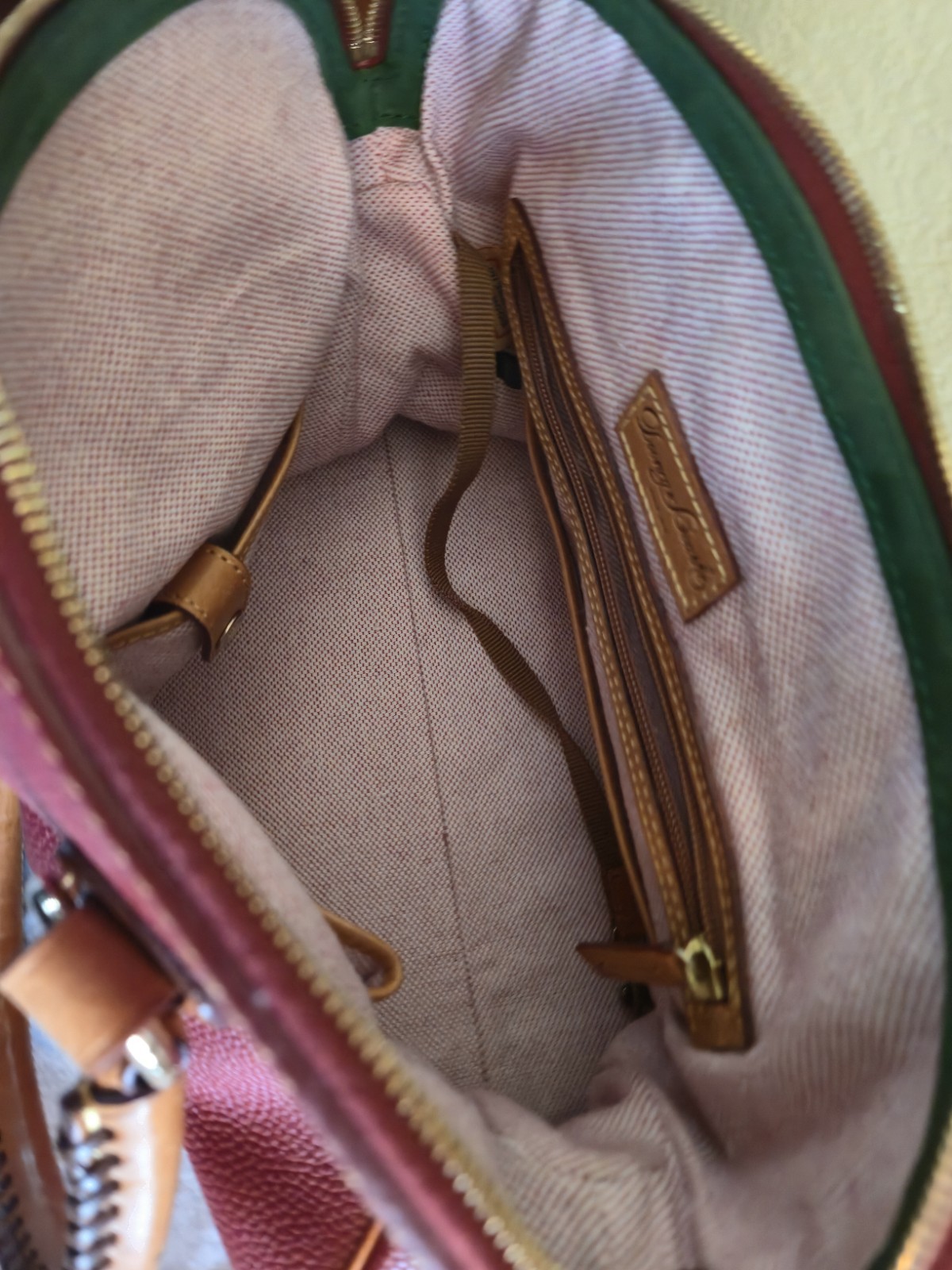 Dooney & Bourke Red Satchel Top Handle Zip Tassel Gold Hardware Bottom Studs
