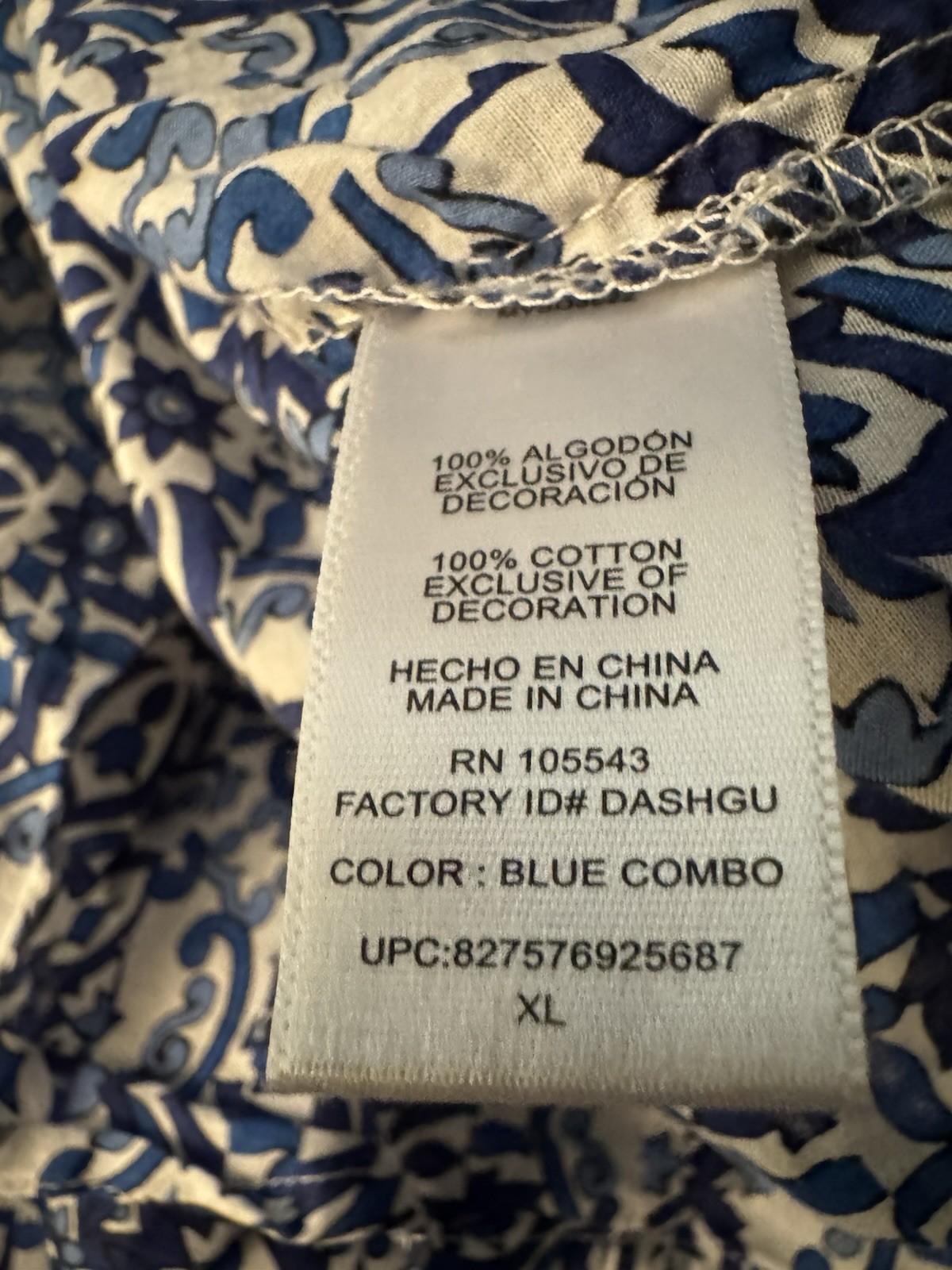 MILLY Peasant Blouse Floral Blue White Pink Cotton Tie Neck Tassel XL