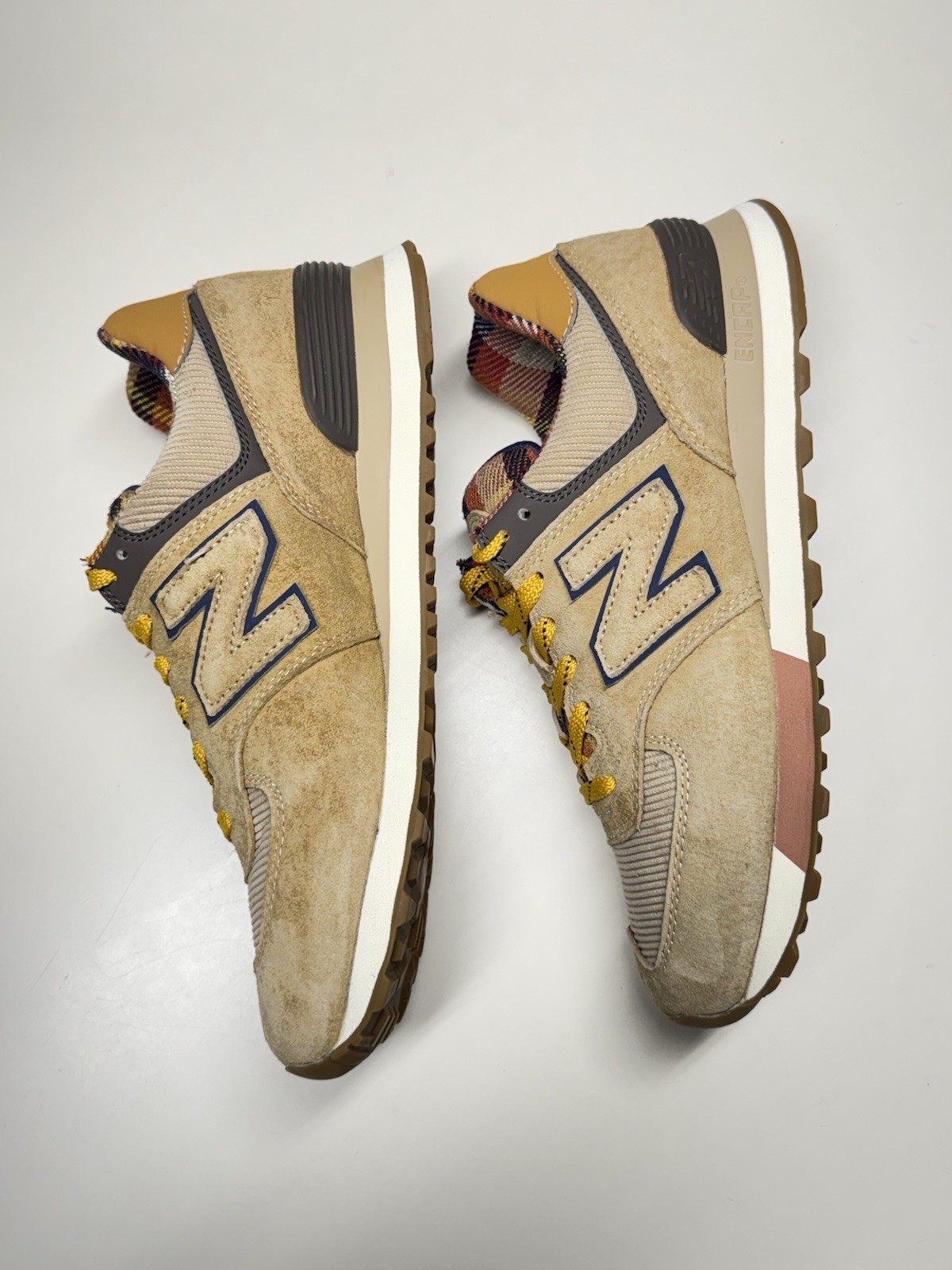 New Balance 574 ML574HMI Workwear Plaid Suede Low Top Lace-Up Sneakers