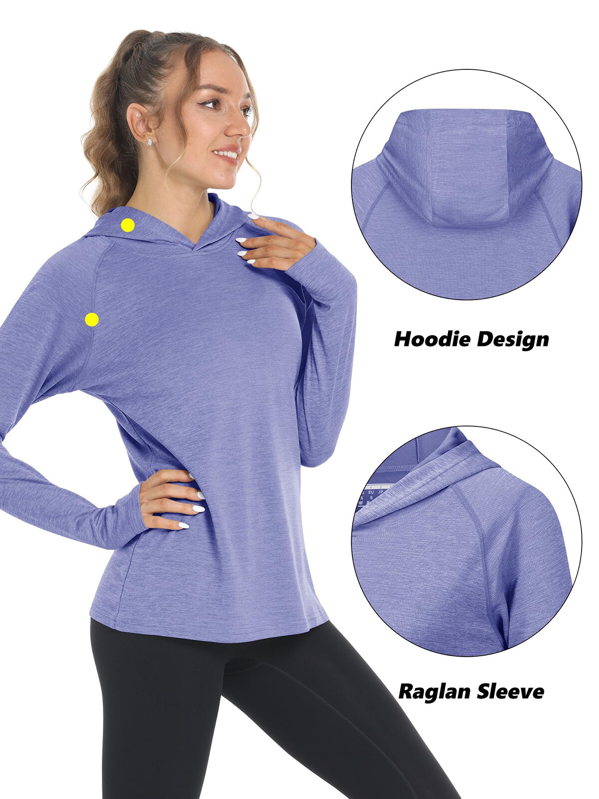 Womens Long Sleeve Hoodie Lightweight UPF 50+ UV Protection Sun Shirts Work Tops