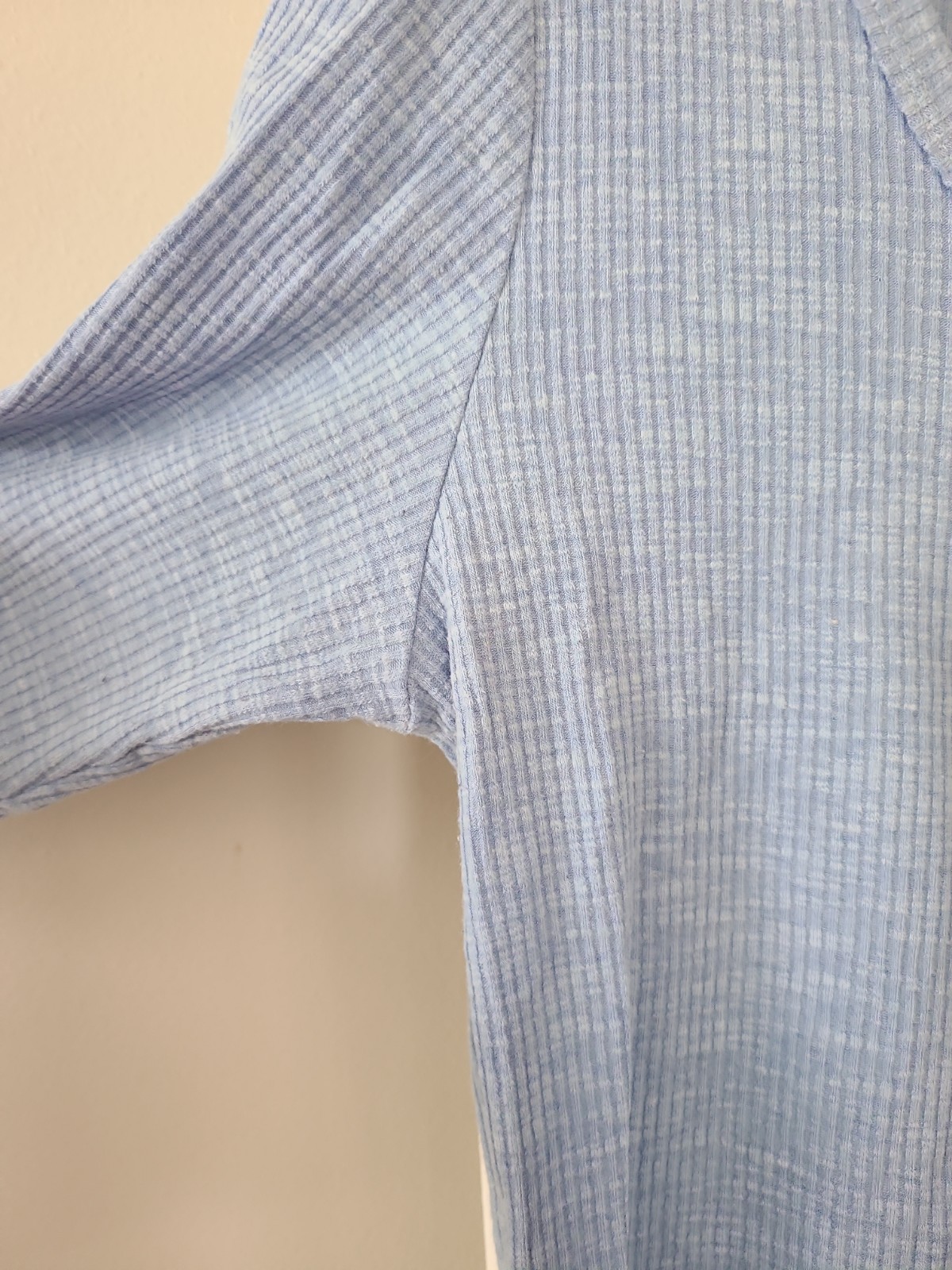 Womens Blue Long Sleeve Top Henley T Shirt Casual Button Ribbed Knit Blouse Sz M
