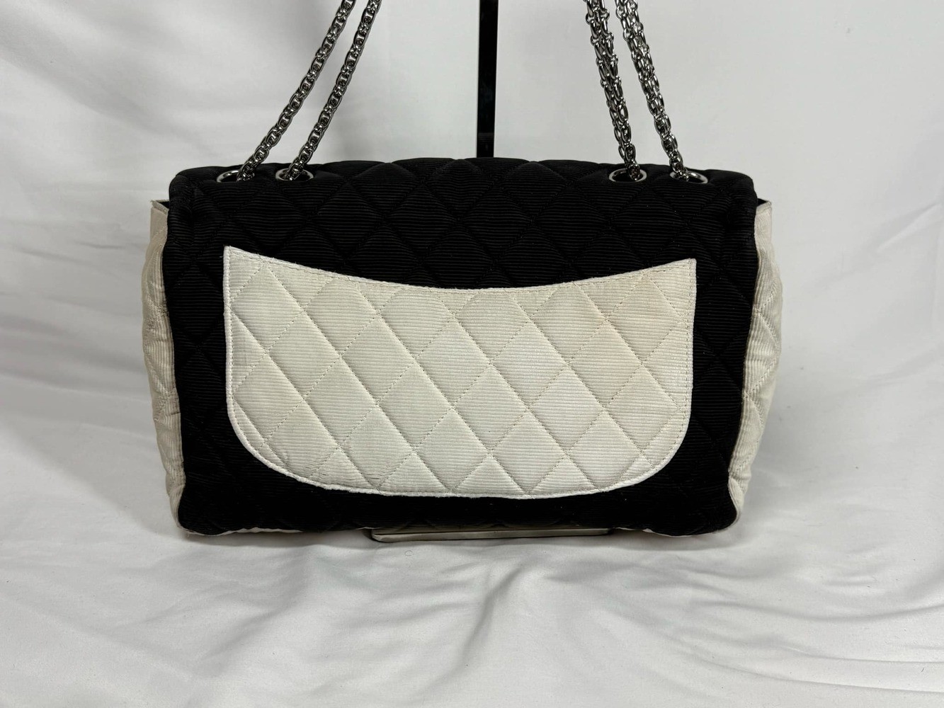 Chanel 2.55 Re-issue Grosgrain Nylon fabric Black White SPB JDW (341023)