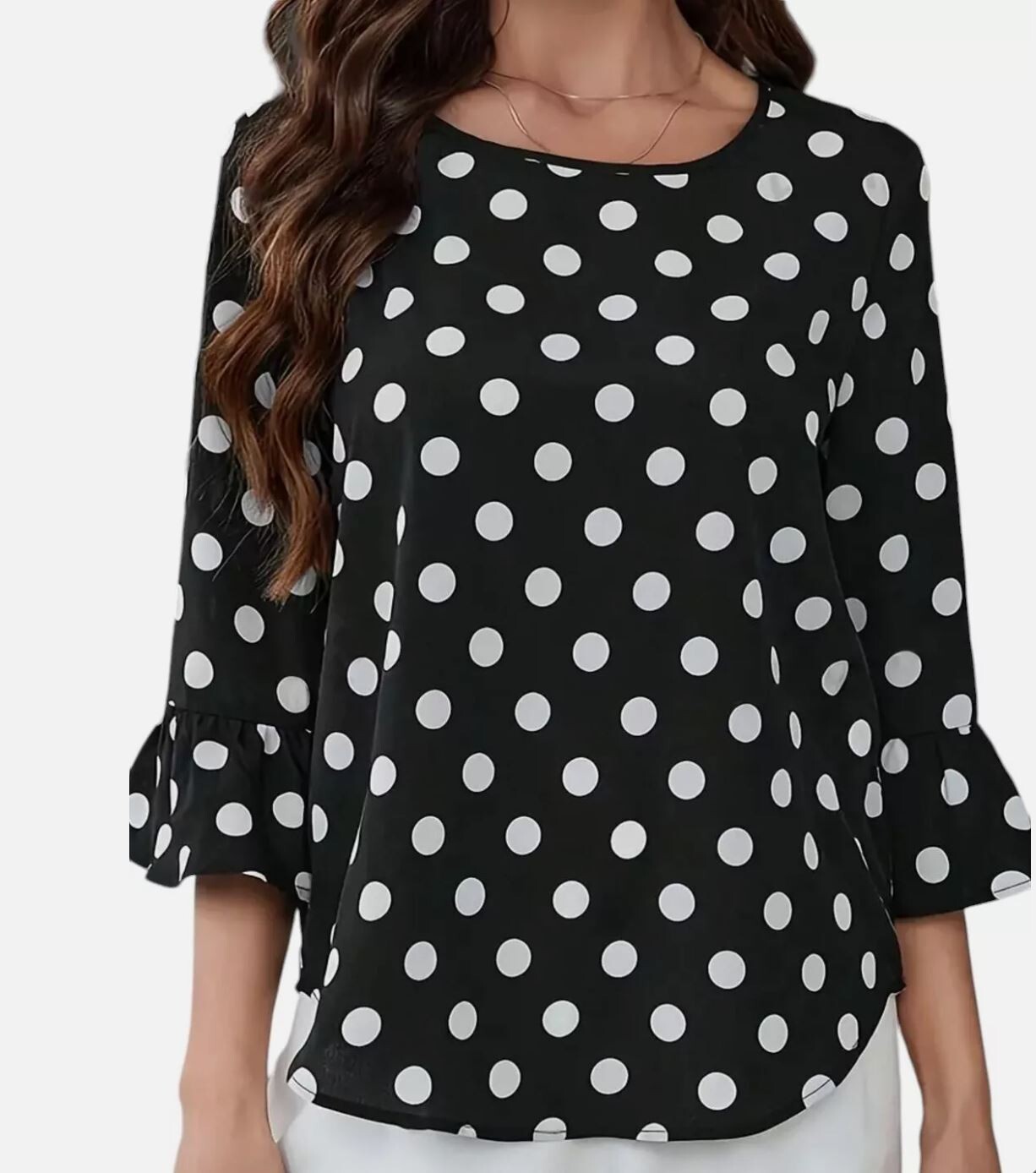 NWT Classic Black and White Polka Dot Bell Sleeve Blouse Sizes M, L, XL