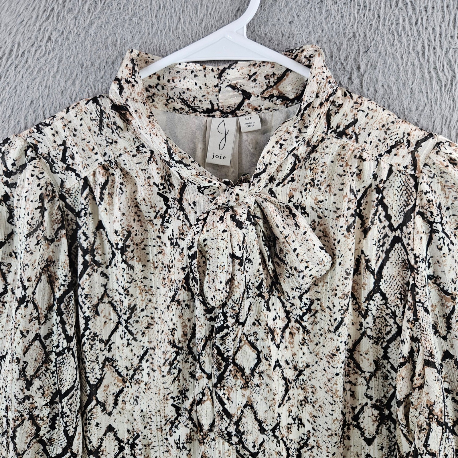 Joie Snake Print Bow Blouse Womens Small Tie Neck Top