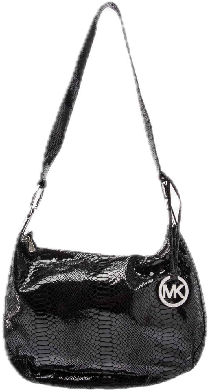 AUTHENTIC Michael Kors black Snakeskin Embossed Leather Fulton Hobo Silver Logo
