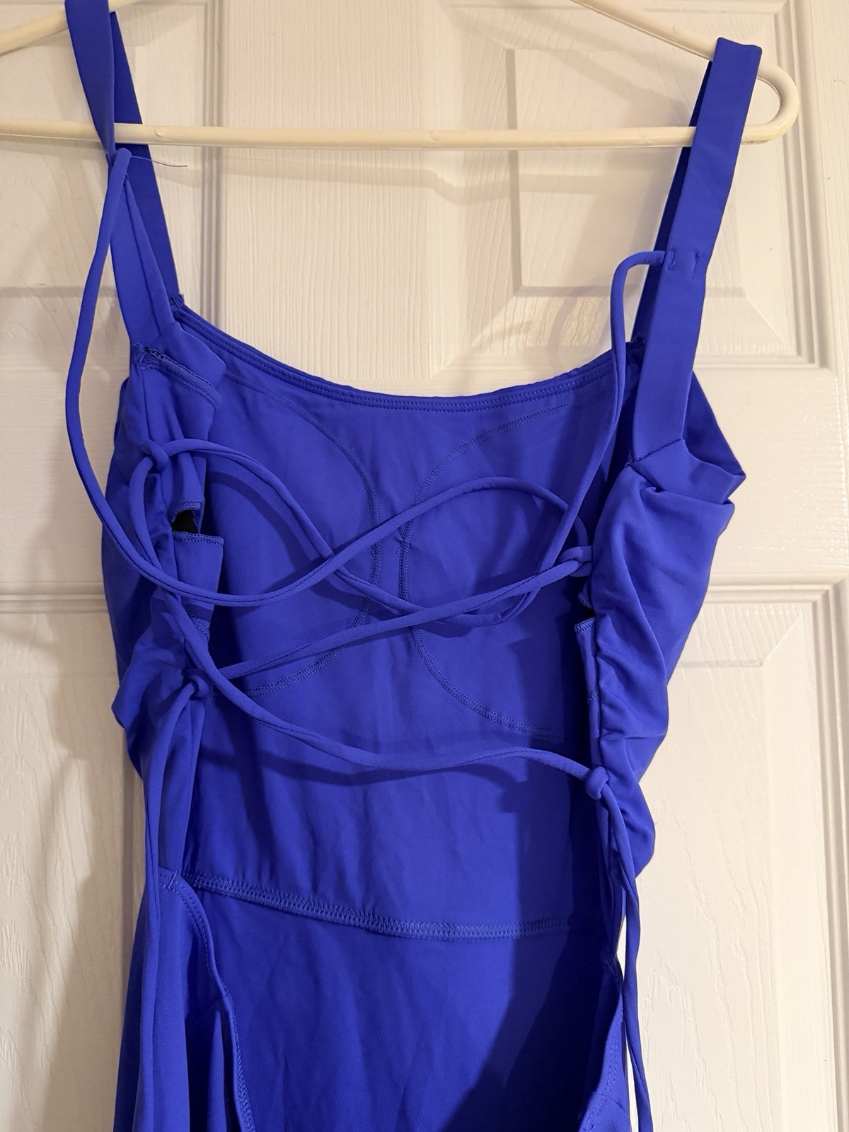 Halara Blue Midi Slip Dress L Square Neck Strappy Tie Back Stretch