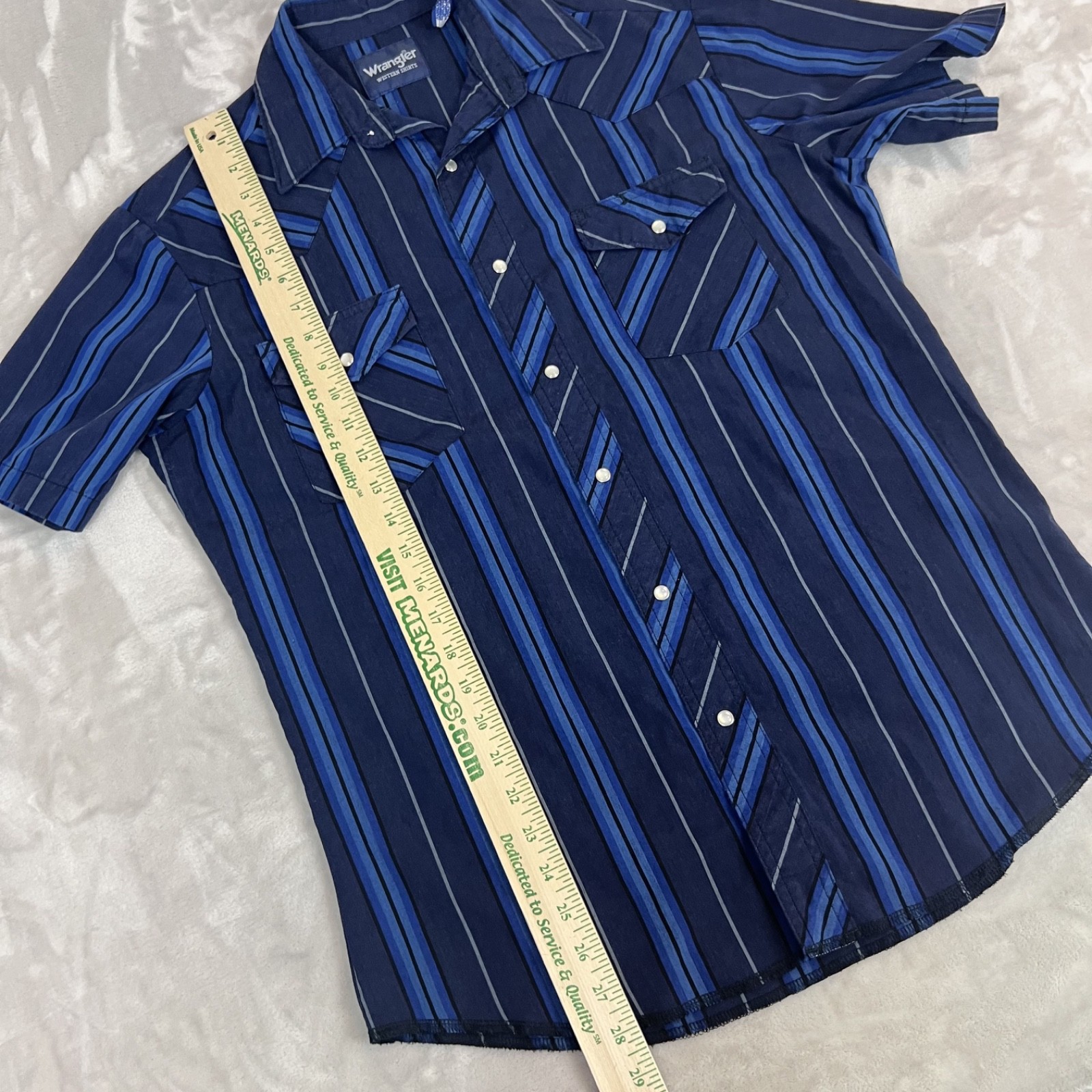 Vintage Wrangler Shirt Mens Medium Blue Striped Pearl Snap Cowboy Western Rodeo