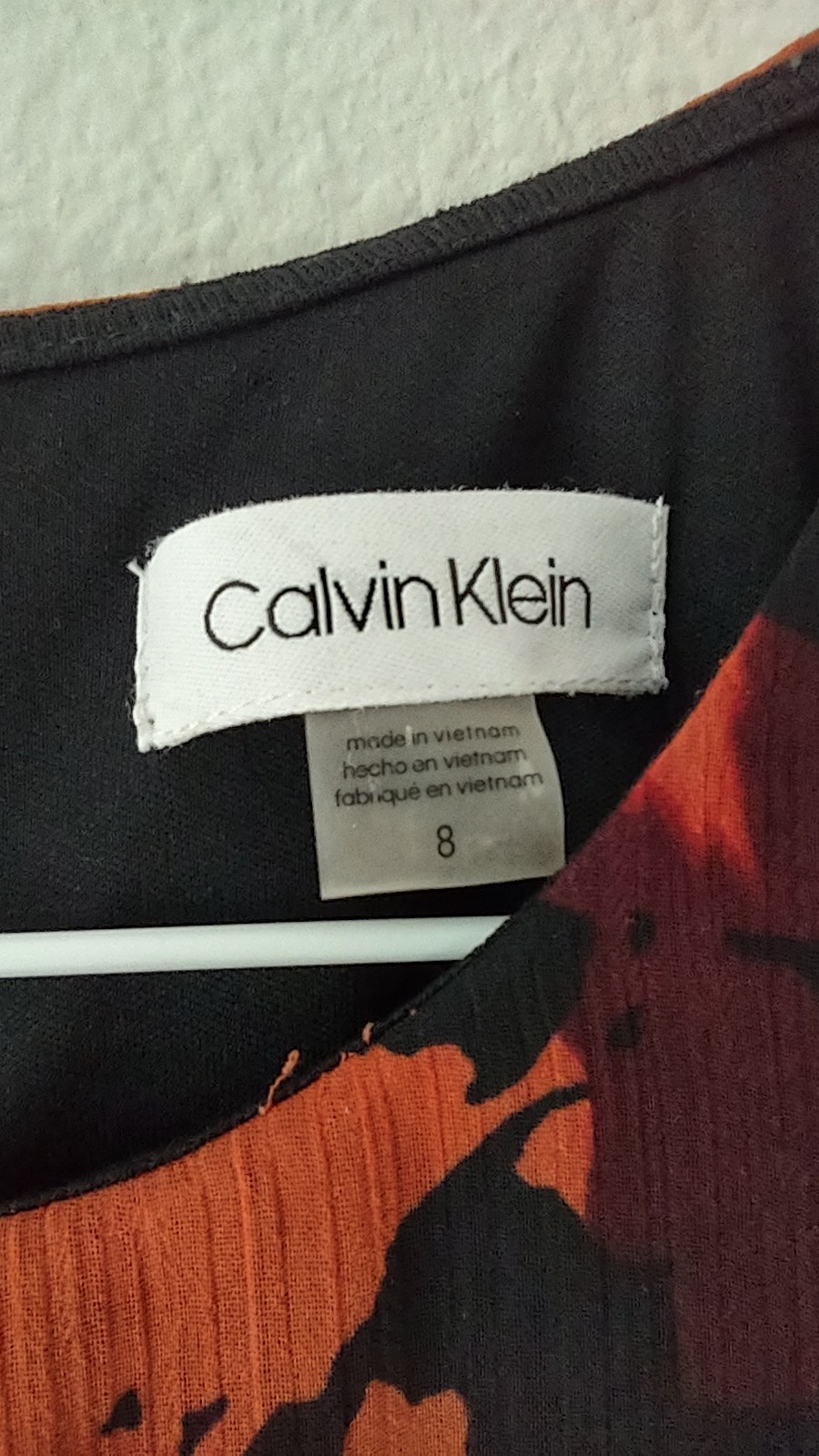 Calvin Klein Women’s Black/Orange Floral Sheer Midi Dress Long Sleeve Round 8