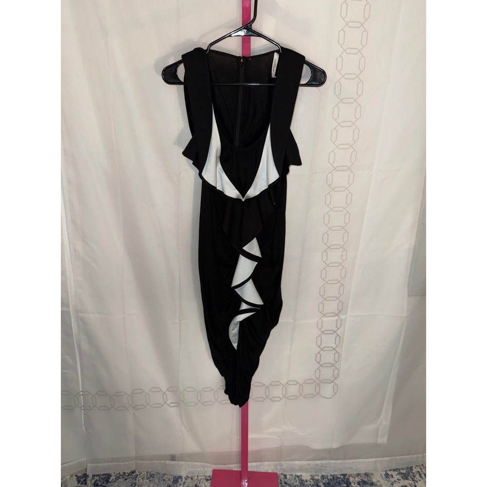 GIVENCHY Black White Ruffle Jersey Sheath Midi Dress Size 38