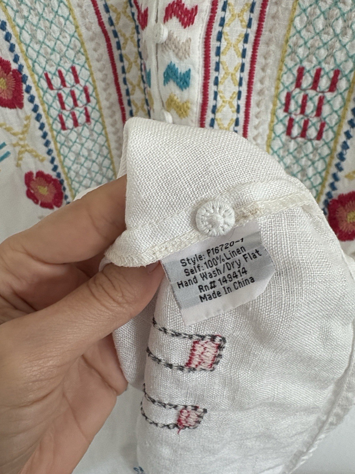 Johnny Was Nandi Linen Blouse Pete & Greta Relaxed Embroidered Off White Size XS