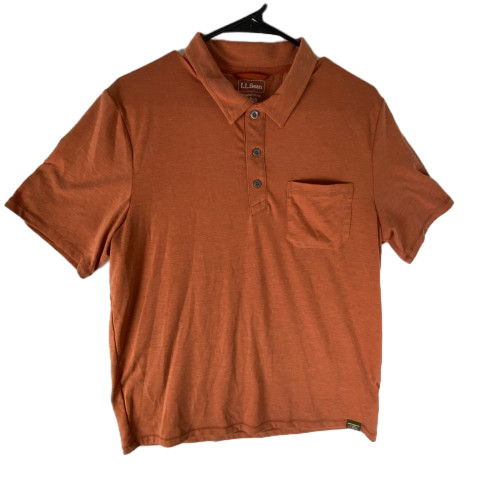 L.L. Bean Slightly Fitted Polo Shirt Mens Medium Rust Stretch Logo Short Sleeve