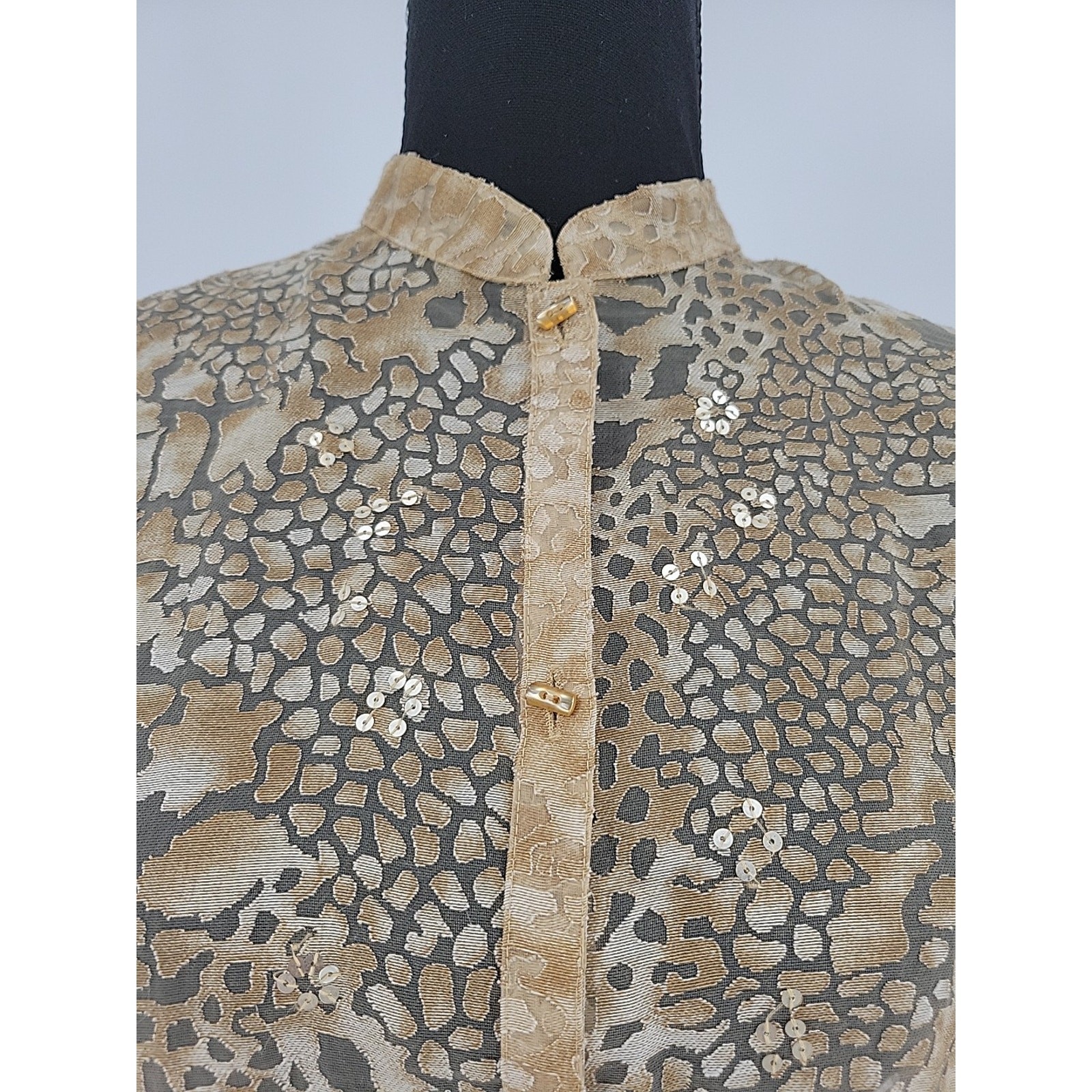Sheer Gold Leopard Print Top Sequin Party Holiday Layering Indie Sleaze Size S