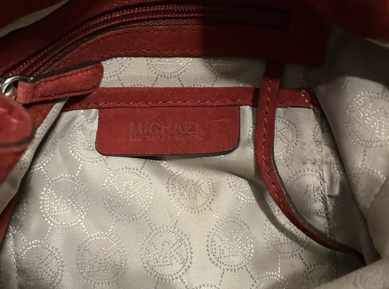 MICHAEL KORS RED HIPPIE JULES SUEDE CROSSBODY SILVER LACES, STUDS AND DRAWSTRING