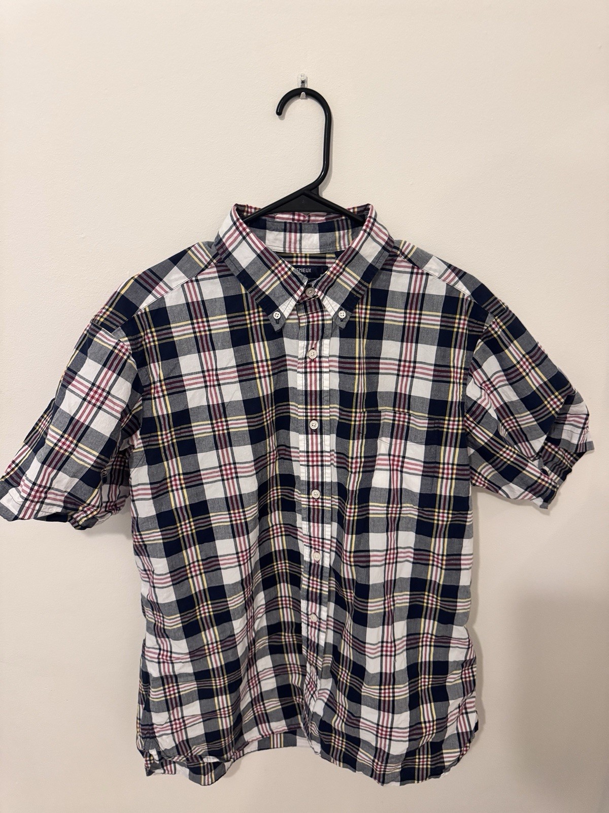 Cremieux Classics Indian Madras Men’s Cotton Button-Down Shirt Short Sleeve L