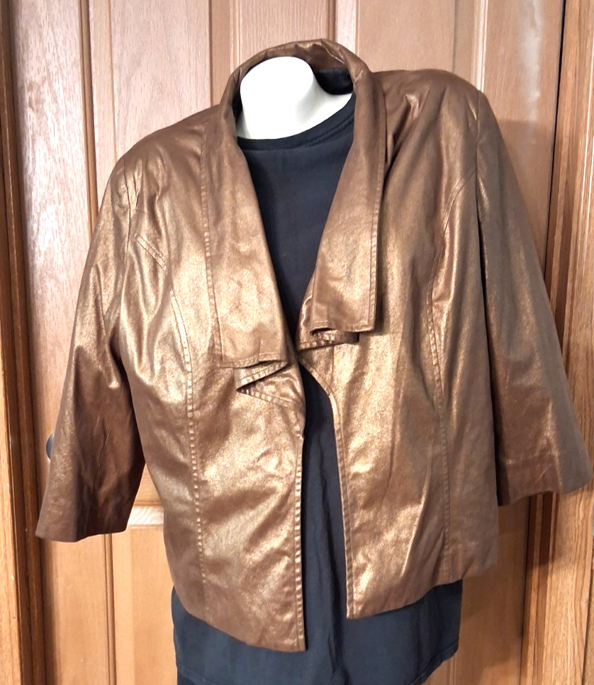 Kim Rogers Gold Jacket Open Front Bracelet Sleeves Shoulder Pads Misses Size 18