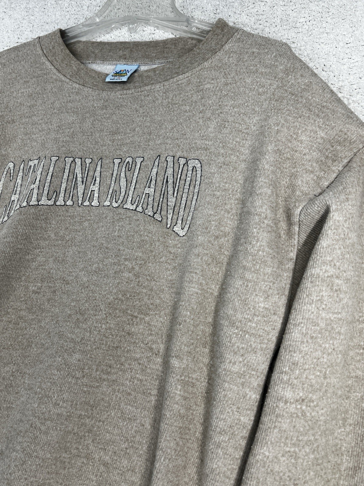 Sun Triangle Sweatshirt Mens L Catalina Island Ribbed Tan Beige Made in USA VTG