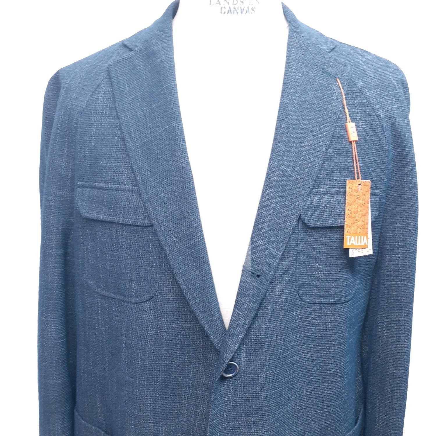 NWT 48 R Tallia Vanguard Blazer 4 Pocket Sport Coat Jacket Blue Poly Spandex