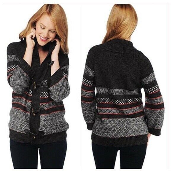 $228 SPLENDID Toggle Cardigan Sweater Button Front Nordic Fair Isle Designer L