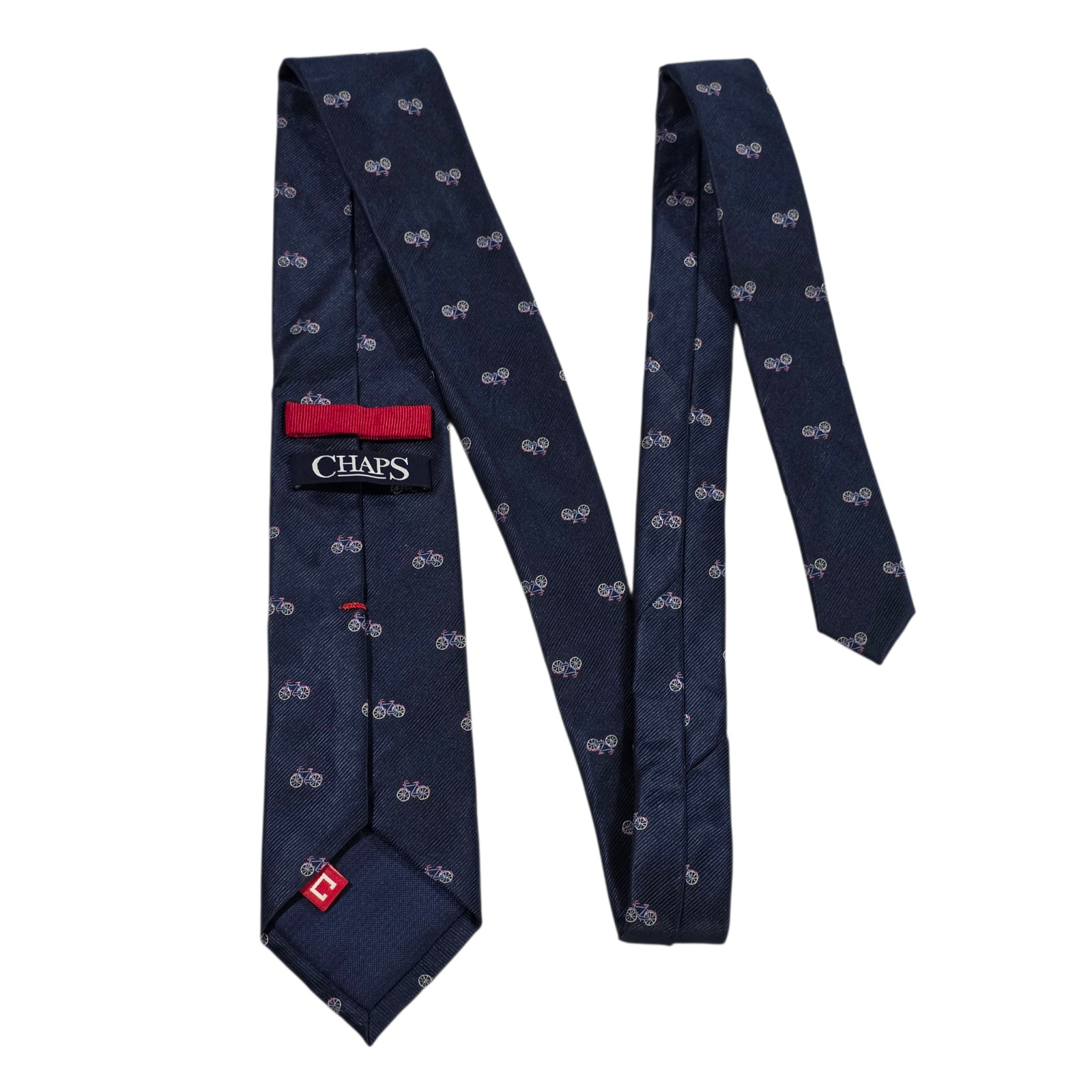 Chaps Mens NecktieNavy Blue Bicycle Pinstripe Silk Blend Woven Preppy Novelty