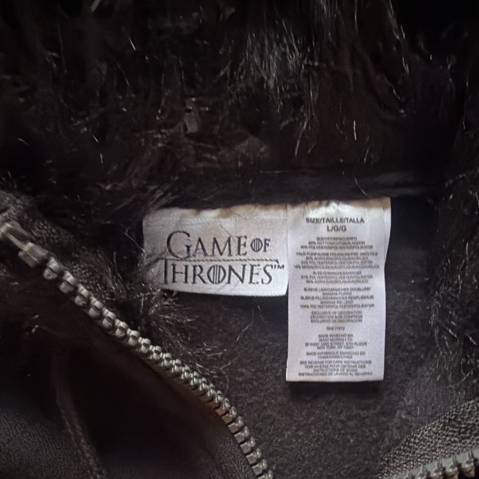 Game of Thrones Jon Snow Hoodie Jacket Mens zip up/button up size LARGE NWOT