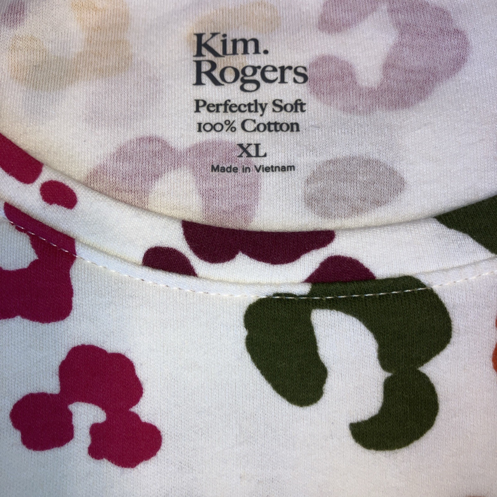 Women’s Kim Rogers Shirt, Size XL, Perfectly Soft, White with Multi, 3/4 Sleeves