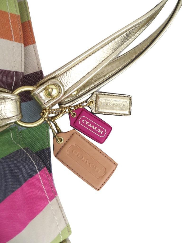 New Coach Legacy Striped Pink Green Blue Sequined Rocker Purse Crossbody RARE!