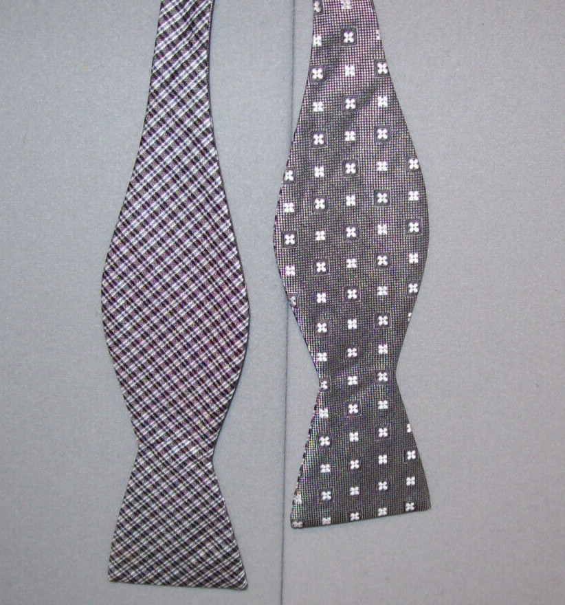 SADDLEBRED Gray Black Geo Check Silk/Polyester Reversible 2-3/8″ Bow Tie bt-75