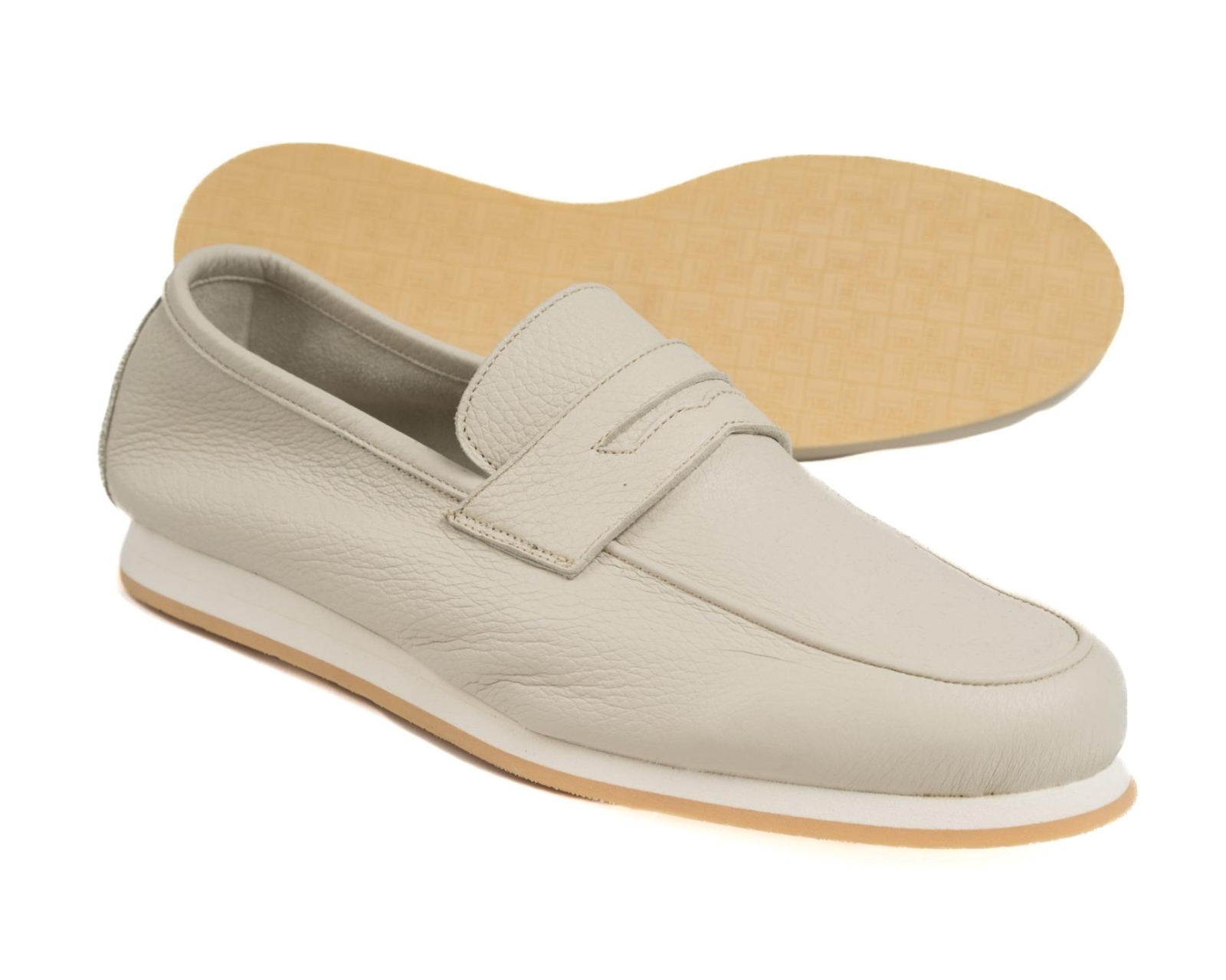Fedeli $650 Ivory Soft Slip-On Penny Loafers Grained Leather Shoes (42 eu) 8 US