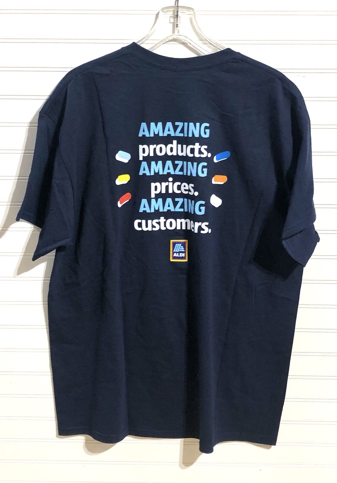 Aldi Supermarket Employee “Amazing” Blue Gildan Dry Blend 50/50 T Shirt Adult XL