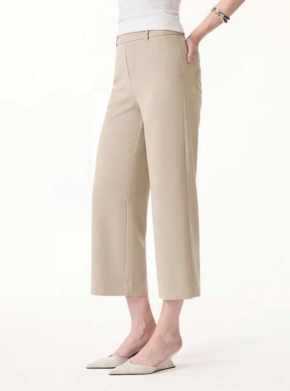 Women’s Mid Rise Cropped Wide Leg Pants with Pockets