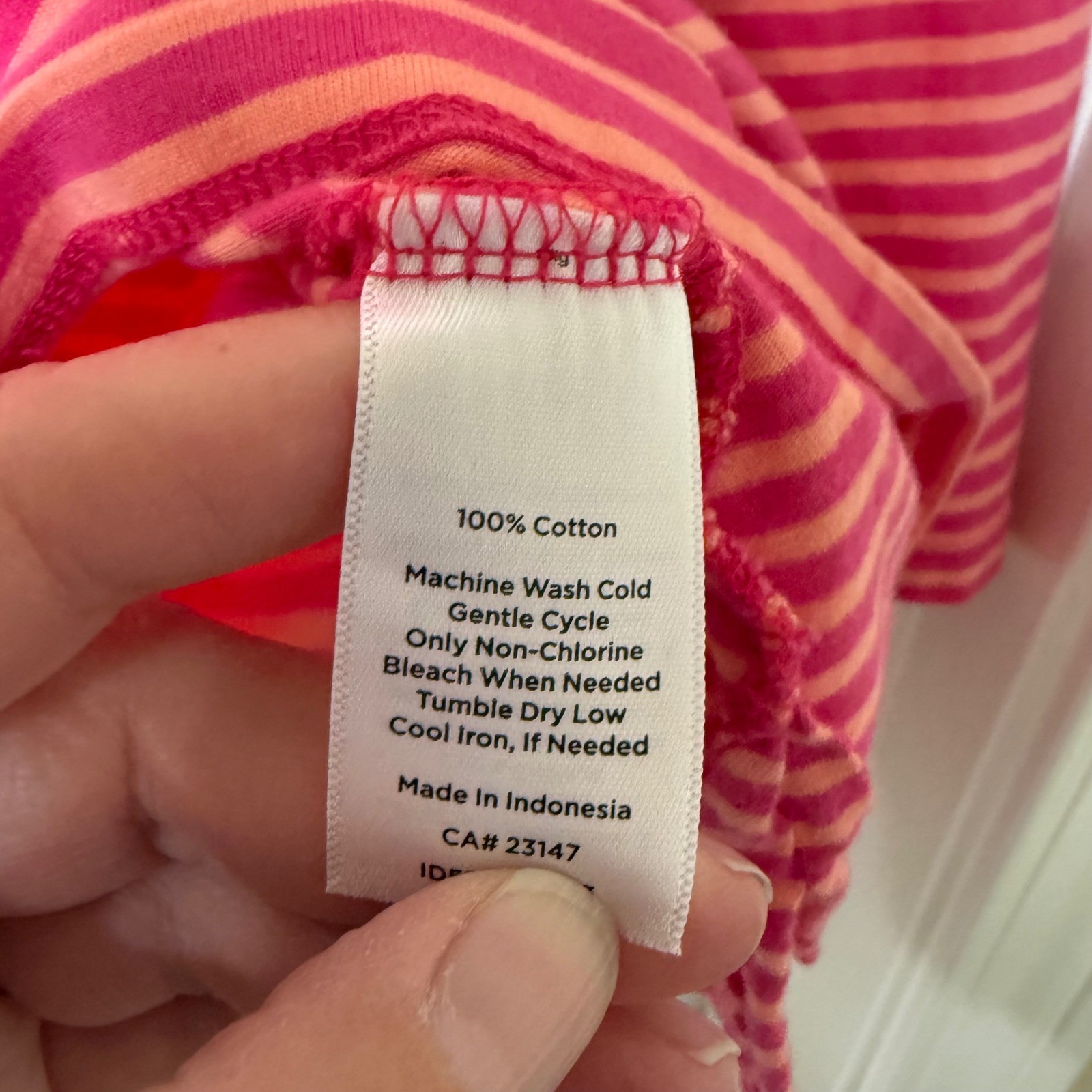 Talbots Striped Boatneck Top Women SP Pink Orange Excellent 3/4 Sleeve Button