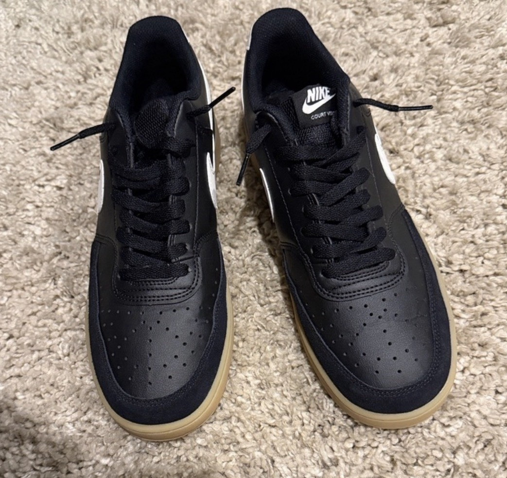 Nike Court Vision Low Black/White/Gum Low Top Lace-Up Sneakers Rubber Outsole