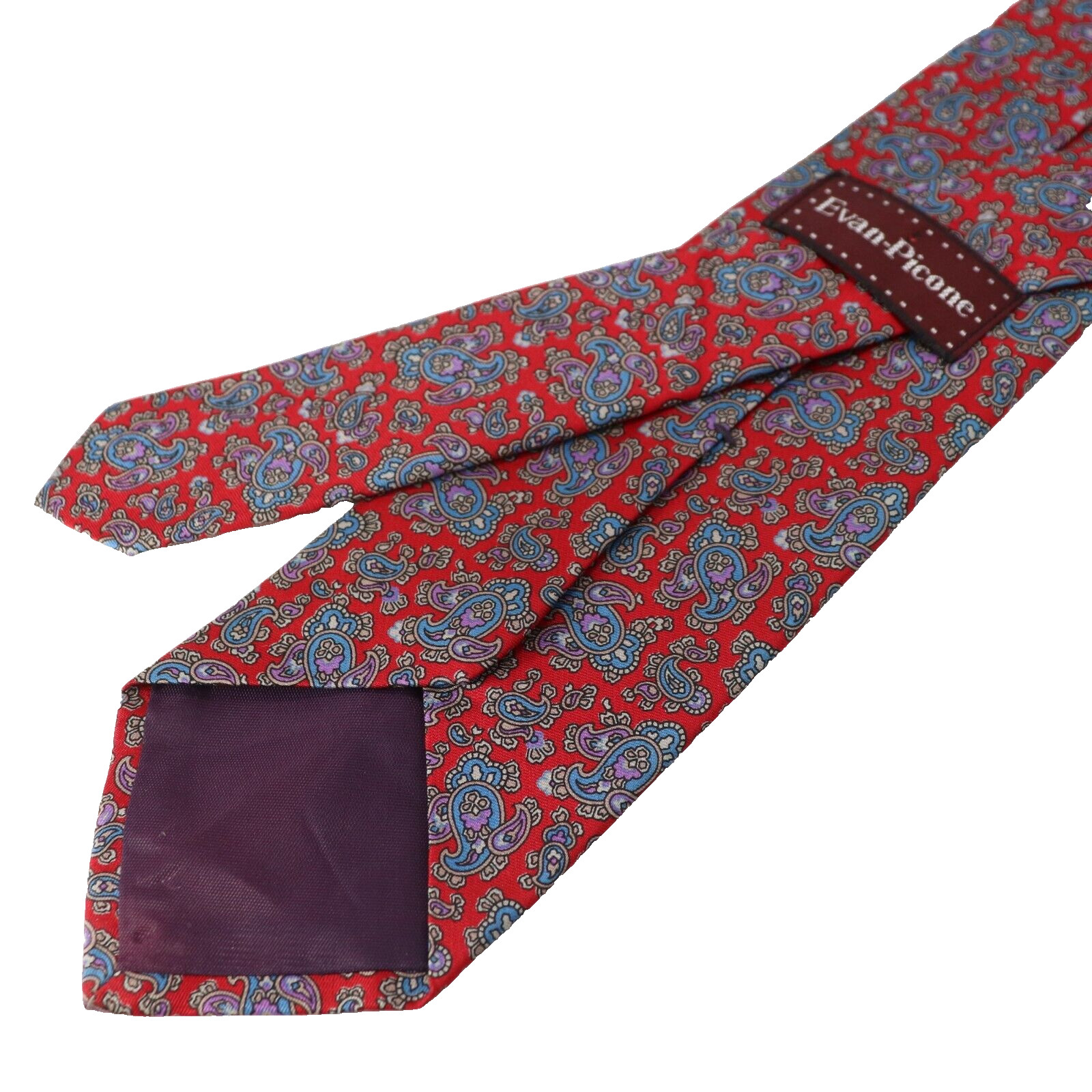 Vintage Evan Piccone Tie Mens 56 in Silk Red Blue Purple Paisley Floral Wide