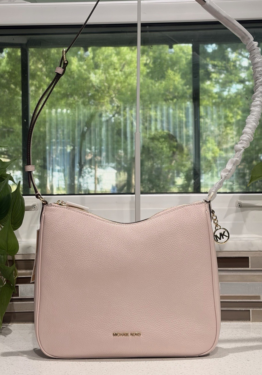 MICHAEL KORS NAYLA MEDIUM ZIP MESSENGER CROSSBODY BAG TOTE MK PINK LEATHER GOLD
