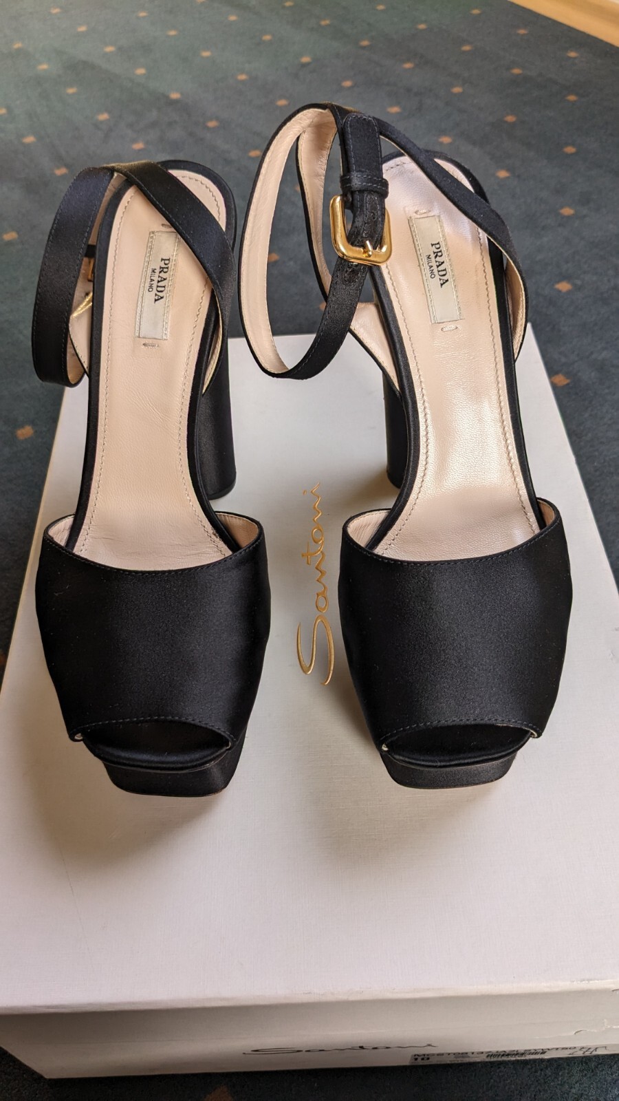 Prada Pumps • Satin • Black • Open Front • 39/6 • 14cm • Absolutely Mint Condition!